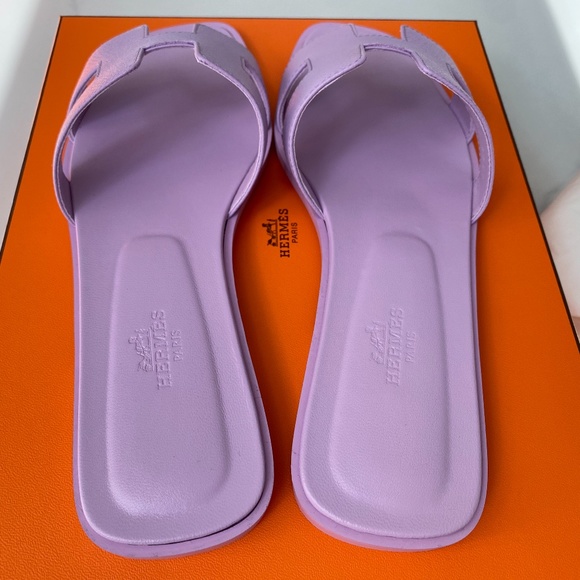 HERMES LAVENDER EPSOM LEATHER ORAN SANDALS SIZE 38 - Picture 12 of 14